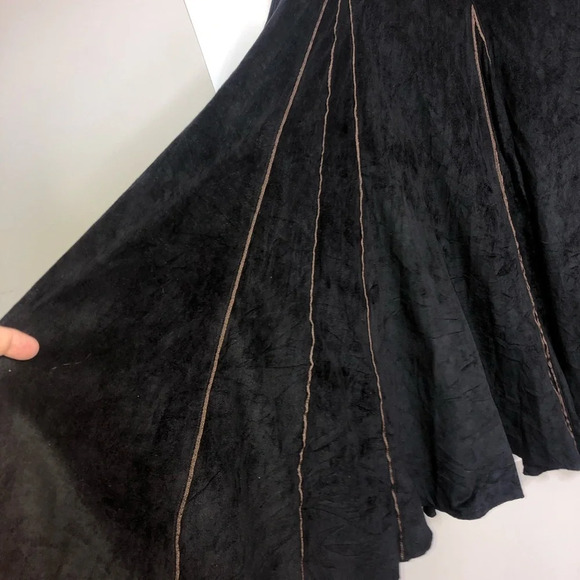Tribal Midi Skirt Faux Suede Black Copperish Piping 6 Grunge Y2K Witchy - Picture 5 of 10